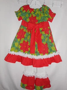 Kleinkind Mädchen Handarbeit Weihnachten Kleid Outfit mit Rüschen Leggings Größe 5T NEU - Bild 1 von 4