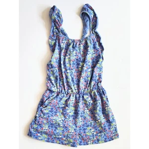 Tea Collection	Girls Blue Cotton Floral Ruffle Strap Romper Jumper Size 5 - Picture 1 of 6