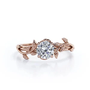 Nature Inspired Leaf 1 Carat Round Cut 6MM Moissanite Engagement Ring for Women - Picture 1 of 9