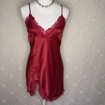 Vintage Red Opaque Scalloped Lace Trim Mini Sexy Slip Dress Size Small 34 Bust - Image 1 of 4