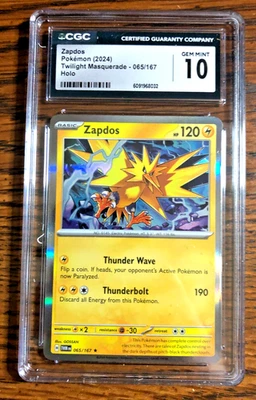 Zapdos Holo Rare #065 - CGC GEM MINT 10 - 2024 Twilight Masquerade - Pokemon TCG - Image 1 of 3