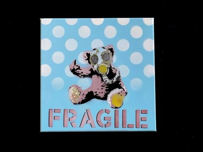 BANKSY STYLE- Teddy Bear  w/ Gas-mask-Original Work Signed Graffiti-MynBender - Image 1 of 4