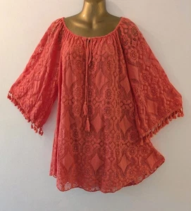 NEW COLLECTION womens red lace tassel kimono sleeve tunic top one size 14 -18 - Picture 1 of 20