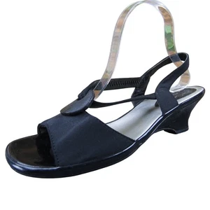 LifeStride sandalo donna tessuto nero 9,5 slingback zeppa comodo abito - Foto 1 di 6