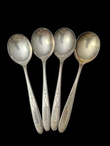 "4 cucharas sopera Oneida Community Grosvenor Gumbo mango victoriano adornado de 7""" - Imagen 1 de 5