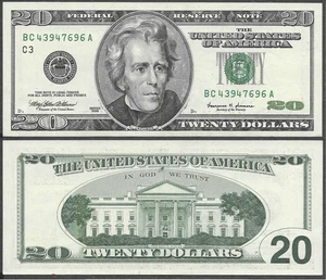 1999 US $20 Twenty Dollar Bill 'Monochrome' Note (Philadelphia Federal Reserve) - Picture 1 of 7