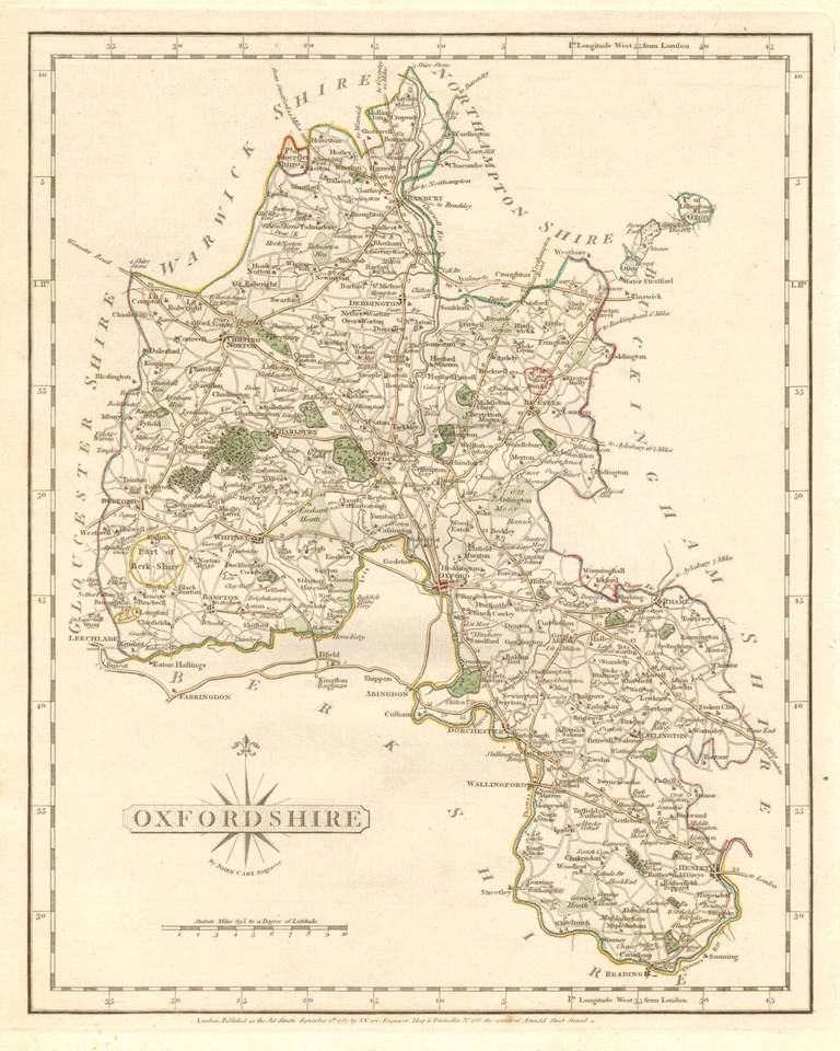 Antique county map of OXFORDSHIRE by JOHN CARY. Original outline colour 1787 - Image 1 of 1