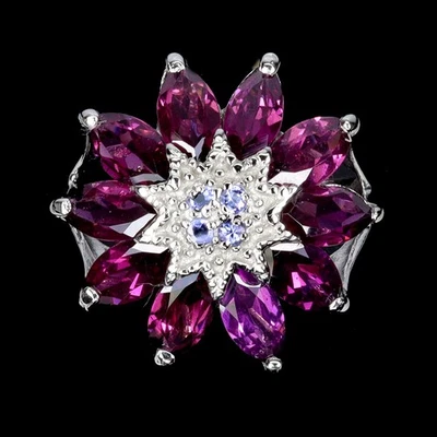 Anillo de plata de ley 925 marquesa rodolita granate tanzanita piedras preciosas tamaño 8,5 Foto 1 de 4