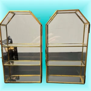 Vintage 80er Jahre 2 Messing & Glas Wandvitrinen Kuriositäten, 5,25x2,5x9,5" - Bild 1 von 17