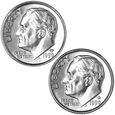 1990 P D Roosevelt Dime BU 2 Coin Year Set - Image 1 of 4