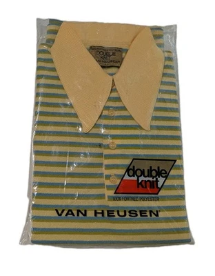 Van Heusen Vtg 70s Double Knit Short Sleeve Polo Shirt Striped Multicolor Retro  - Image 1 of 4