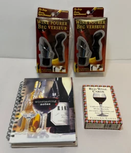 Wine Lot - 2 x Wine Bottle Pourer, Playing Cards, Wine Tasting Notebook - Picture 1 of 5
