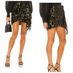 Bardot Revolve Ariella Mini Skirt Black XS Metallic Velvet Lurex Leo Draped - Picture 1 of 10