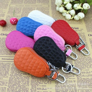 Genuine Leather Car Key Case Wallet Key Holder Small Pouch Pocket with Keychain - Picture 1 of 16