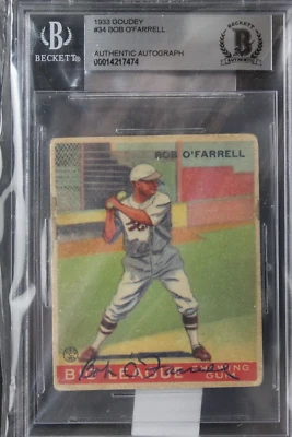 Bob O'Farrell (d.1988) Autographed 1933 Goudey #34 Signed Auto Rookie RC BAS - Image 1 of 4