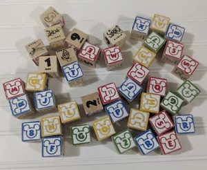 Disney Character Play & Learn Wood Blocks Lot of 42 Picture Numbers Letters - Picture 1 of 2