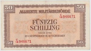 Austria Allied Military Occupation 50 Schilling Banknote 1944 Extra Fine Pic#109