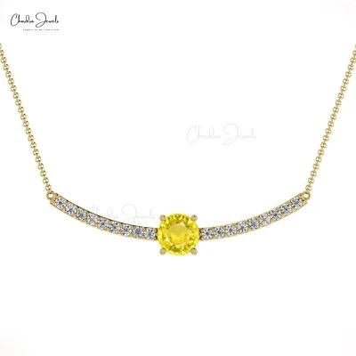 Wedding Diamond Accent Bar Necklace 5mm Yellow Sapphire 14k Solid Gold Jewelry Foto 1 de 4