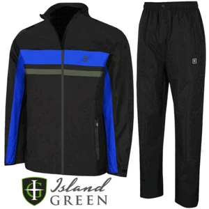 ISLAND GREEN MENS IG TECH WATERPROOF GOLF SUIT - BLACK / BLUE @ 50% OFF RRP !!!! - Picture 1 of 7