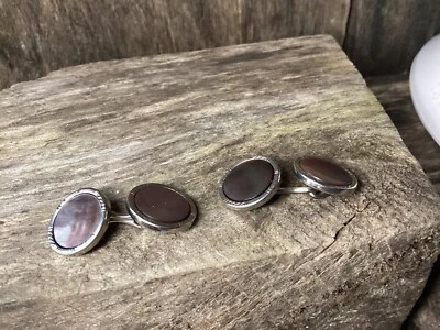 Vintage SWANK Grey Smoky Mother Of Pearl Cufflinks Art Deco - Image 1 of 4