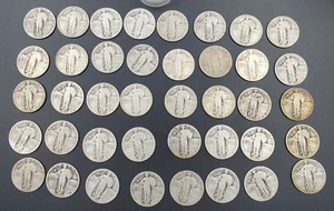 1925-30 Standing Liberty 90% SILVER Quarter Roll 40 Coins DATED CH AG / G - Bild 1 von 3
