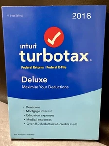 Turbotax 2016 Deluxe Federal only + Federal E-file BRAND NEW SEALED Damaged case - Picture 1 of 11