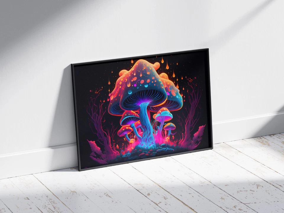TRIPPY MAGIC MUSHROOMS SKULLS POSTER PRINT PSYCHEDELIC WEIRD WALL ART SIZE A3 A4 - Image 1 of 1
