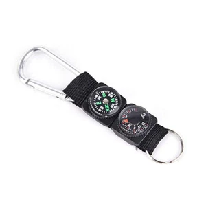 Compass Thermometer Outdoor Hiking Tactical Survival Carabiner Key Ring - Picture 1 of 8