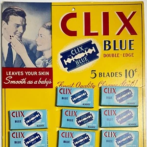 Navaja de afeitar de seguridad Clix Blue de doble filo de la década de 1940 pantalla completa hojas de afeitar rectas - Imagen 1 de 4