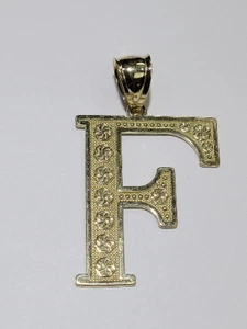 Colgante con dije letra F inicial XXL bloque oro 14K - Imagen 1 de 8