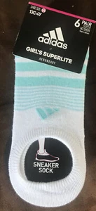 ADIDAS SUPERLITE Girl’s Med SOCKS 6 PAIR NO SHOW AEROREADY White Black NWT - Picture 1 of 4