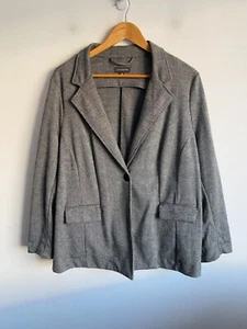 Autograph Blazer Jacket Womens Size 14 Grey Check Button Long Sleeve Pocket Work - Picture 1 of 12