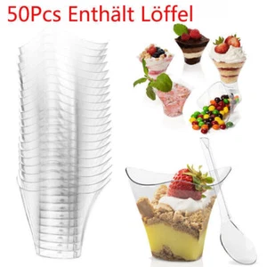 50PC Einweg Dessertbecher Kunststoff Glasklare Wiederverwendbar Dessertschalen - Bild 1 von 12