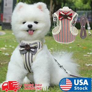 Bow tie Breathable Small Dog Cat Pet harness Vest Collar Chest Strap Leash XS-XL - Picture 1 of 26