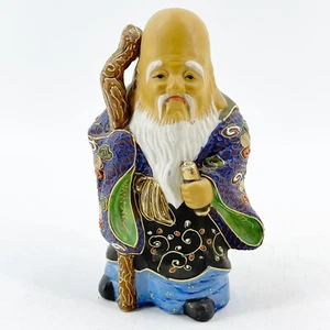 Vintage Stoneware Wise Old Man Scholar Staff Statue Figurine Hand Painted Japan - Picture 1 of 7