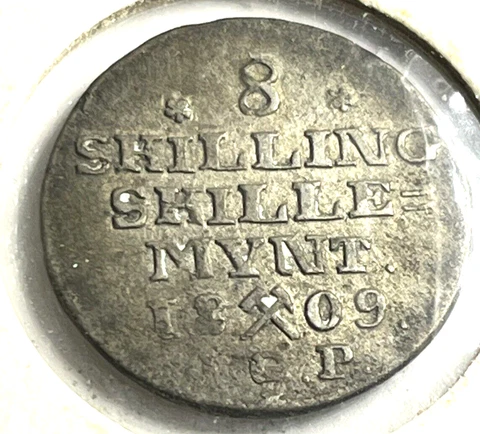 1809 NORWAY 8 SKILLING SILVER COIN KING FREDERIK VI 37.5% SILVER Cover