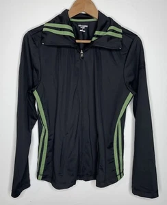 VTG Oleg Cassini Women Size L Sportwear Track Jacket Black with Green Stripes - Picture 1 of 6