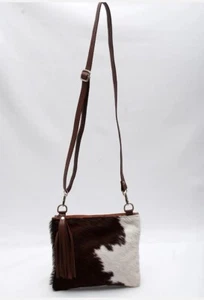 100% Real Cowhide Leather Cross body Purse Handbag & Long Shoulder Bag BR/W - Picture 1 of 5