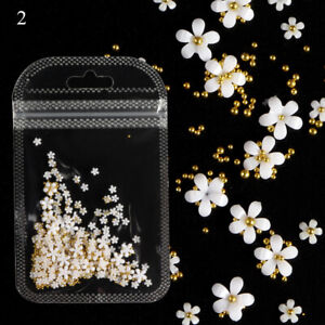 200PCS 3D Flower Pearl Nail Art Acrylic Crystal Decoration Cute Mixed