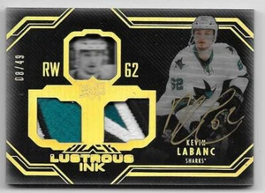16/17 UD BLACK LUSTROUS INK AUTOGRAPH PATCH #LIKL Kevin Labanc #8/49 3CLR - Picture 1 of 1