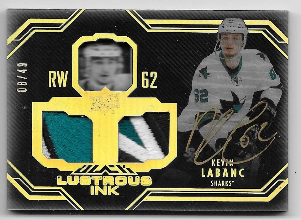 16/17 UD BLACK LUSTROUS INK AUTOGRAPH PATCH #LIKL Kevin Labanc #8/49 3CLR - Image 1 of 1