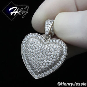 MEN WOMEN 925 STERLING SILVER ICY DIAMOND BLING 3D HEART SHAPE PENDANT*SP341