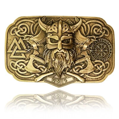 Hebilla de cinturón para hombre "ODIN", hebilla de latón maciza hecha a mano, hebilla de latón vikingo de colección Foto 1 de 4