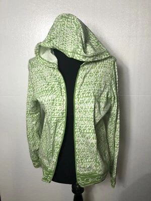 Chaqueta Deportiva OLEG CASSINI Pequeña Con Capucha Verde y Blanco Diseño Floral Bolsillos Foto 1 de 4