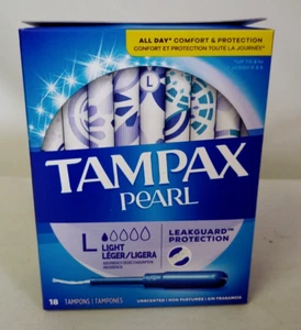 Tampax Pearl Tampons, Light Absorbency With Leakguard, 12 Boxes Unscented 18/bx - Picture 1 of 4