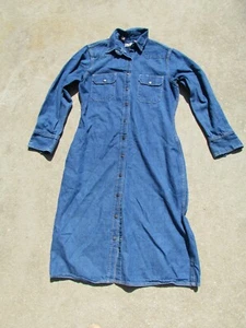 VTG Calvin Klein Denim Blue Jean Long Sleeve Snaps Pockets Western Dress Size 12 - Picture 1 of 4