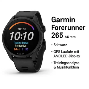 Garmin Forerunner 265 46 mm Schwarz GPS Laufuhr AMOLED-Display & Musikfunktion - Bild 1 von 1