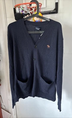 Abercrombie & Fitch Cashmere Cardigan Sweater Men’s Large Navy Preppy Dad NWT - Image 1 of 4