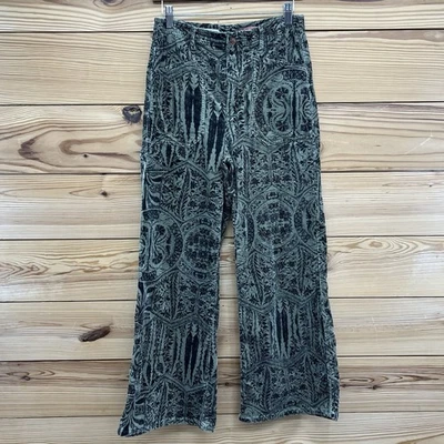Pilcro Anthropologie Pants 28 Carpenter Wide Leg Green Black Floral Cords B152 - Image 1 of 4