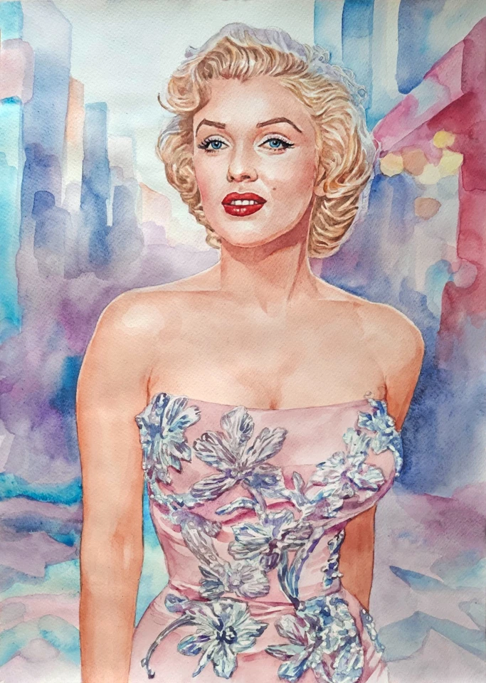 11,69 × 16,53" Marilyn Monroe ~en el Paseo de la Fama ~ acuarela FIRMADA/FECHADA Foto 1 de 1